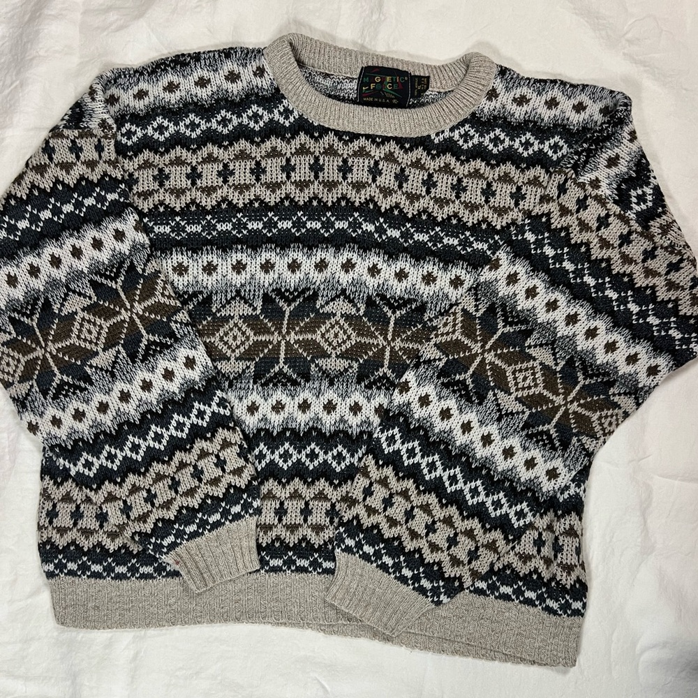 Vintage Magnetic Force Fair Isle Knit Sweater Made in USA Mens XL